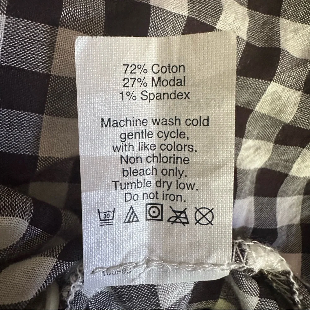 J. Crew Crinkle Boy Shirt Black White Check‎ Button Up Cotton Size 2